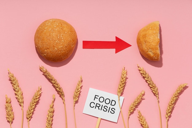 無料写真 小麦と平面図食糧危機の概念