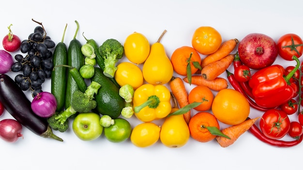 Top view food group arrangement