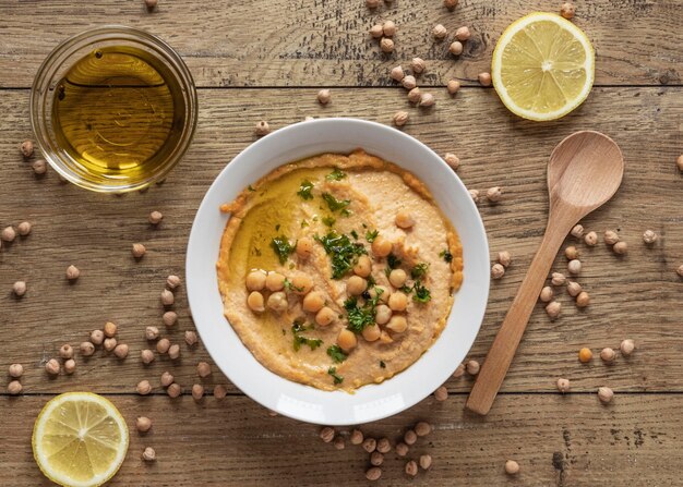 Top view of food ingredients with chickpeas