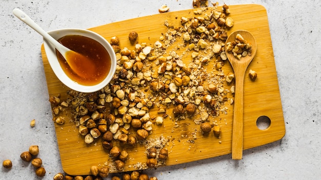 Top view of food ingredients with crushed chickpeas