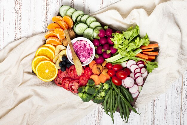 Top view food platter arrangement