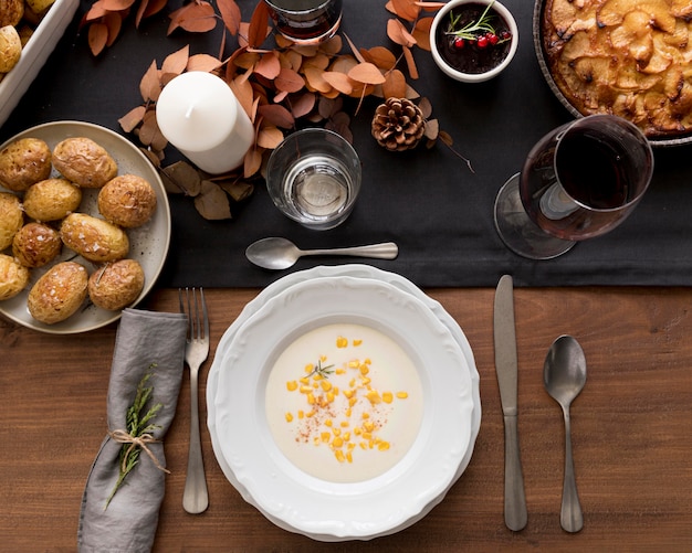 Top view food preparations for thanksgiving day