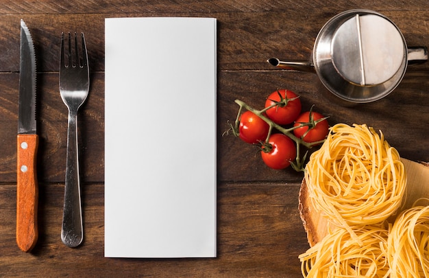 Top view food and tableware arrangement