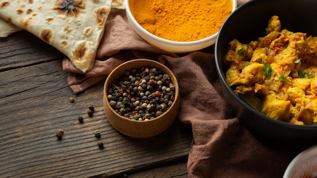 Top view food on wooden background