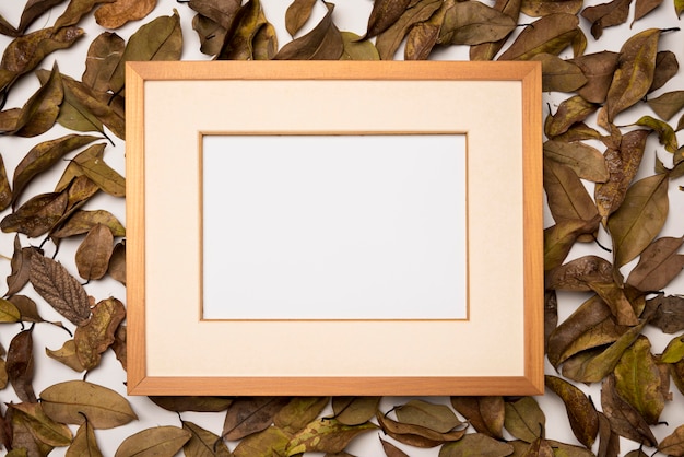 Free photo top view frame surrounded by autumn leafs