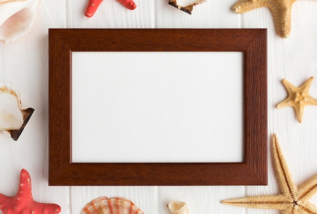 Top view frame surrounded by starfish