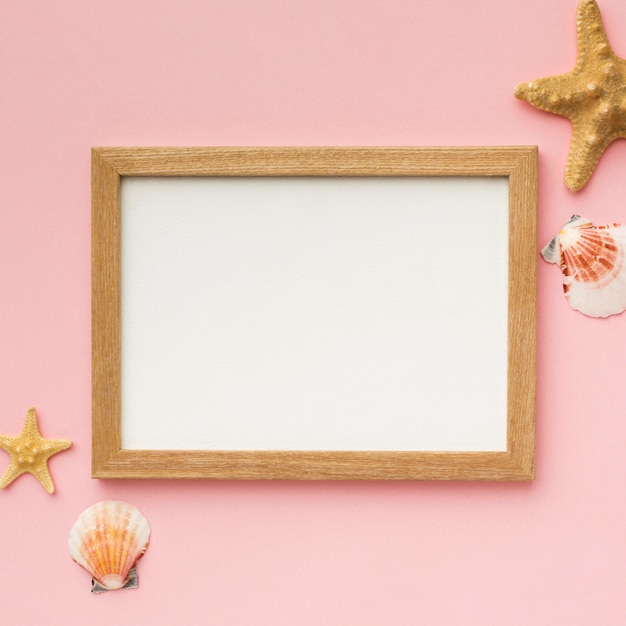 Top view frame surrounded by starfish