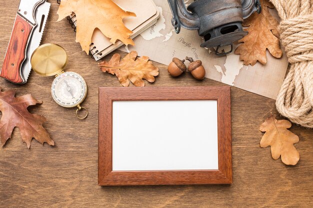 Top view of frame with autumn essentials