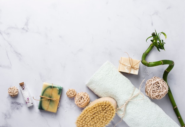 Top view frame with bathing products