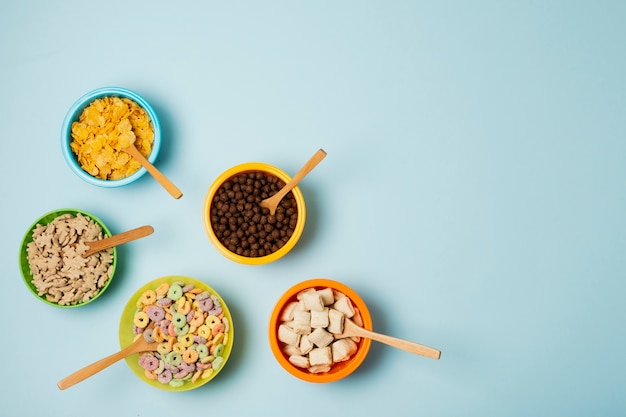 Top view frame with cereal bowl and copy-space