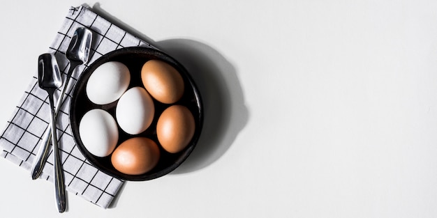 Top view frame with chicken eggs