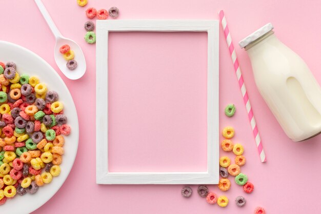 Top view frame with colorful cereal