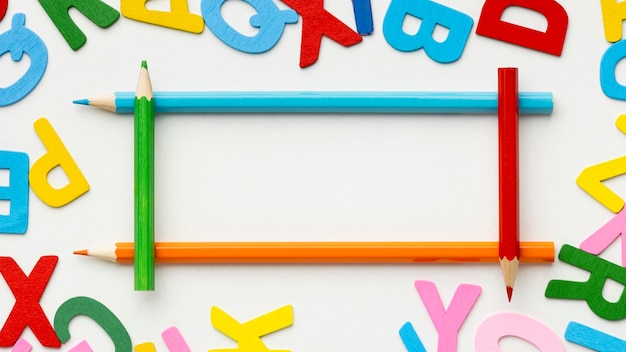 Top view frame with colorful letters