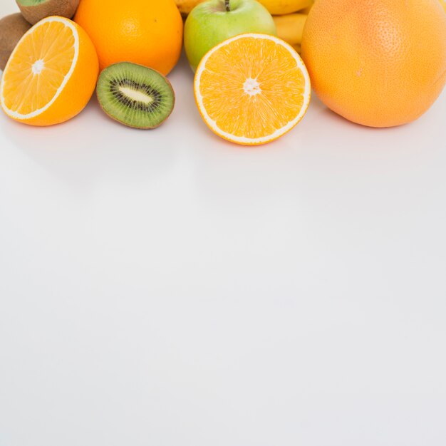 Top view frame with fruits and copy-space