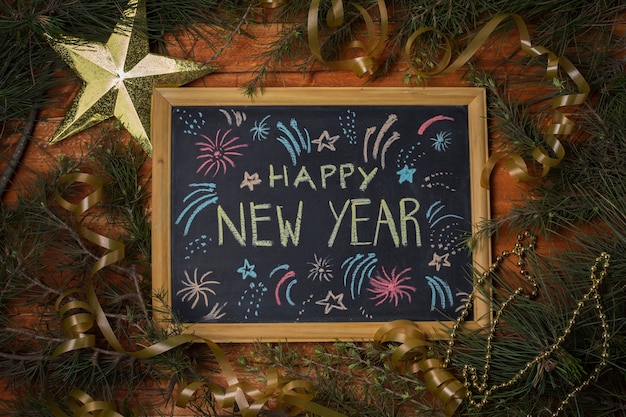 Top view frame with happy new year message