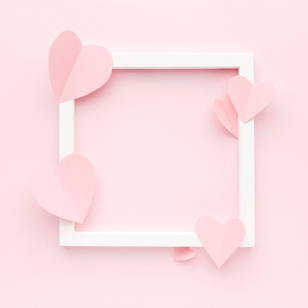 Top view frame with paper heart shapes