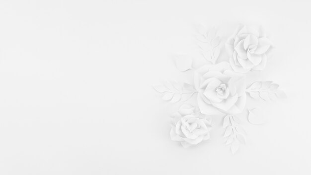 흰 종이 꽃과 배경 상위 뷰 프레임