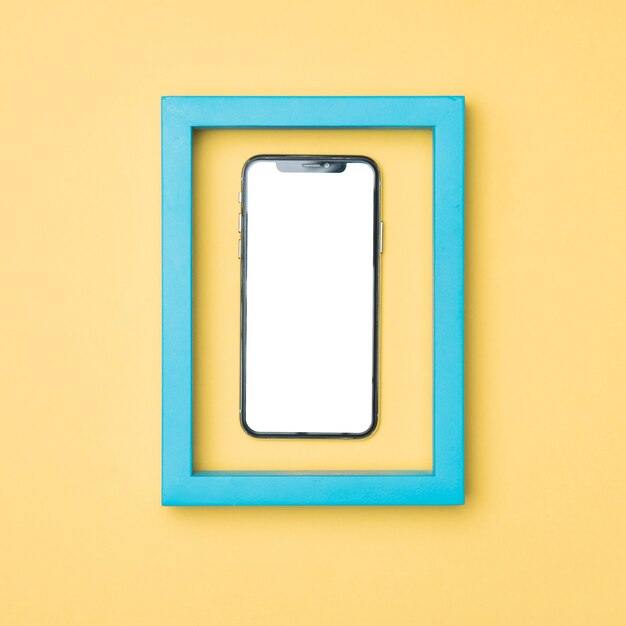 Top view framed mockup smartphone