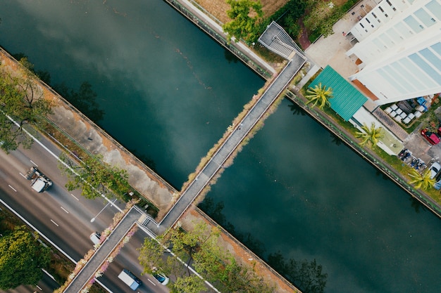 Top view of freeway and overpass