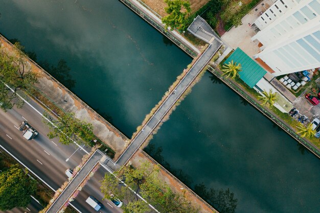 Top view of freeway and overpass