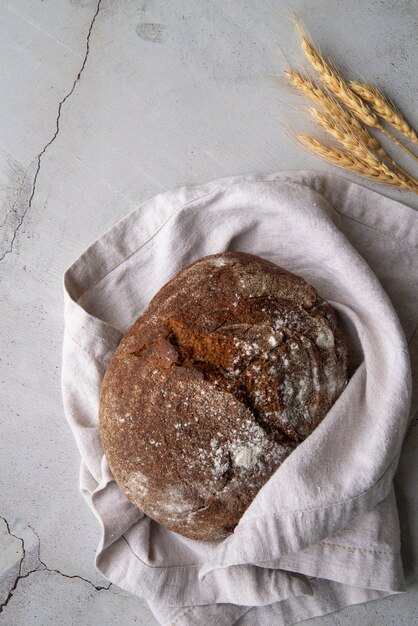 Top view fresh bread on cloth