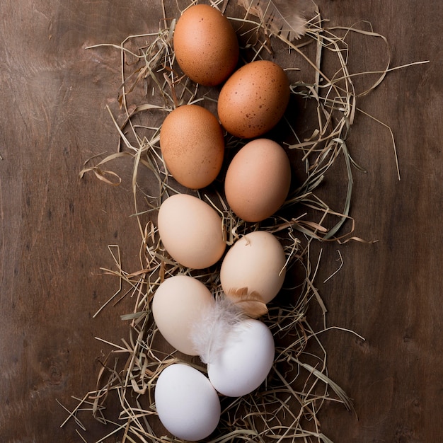 Top view fresh chicken eggs