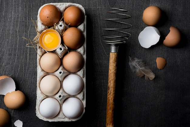 Top view fresh chicken eggs