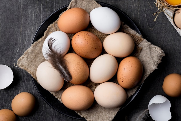 Top view fresh chicken eggs