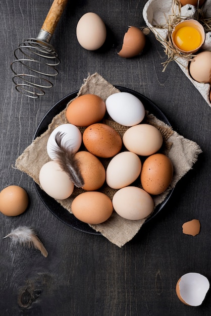 Top view fresh chicken eggs