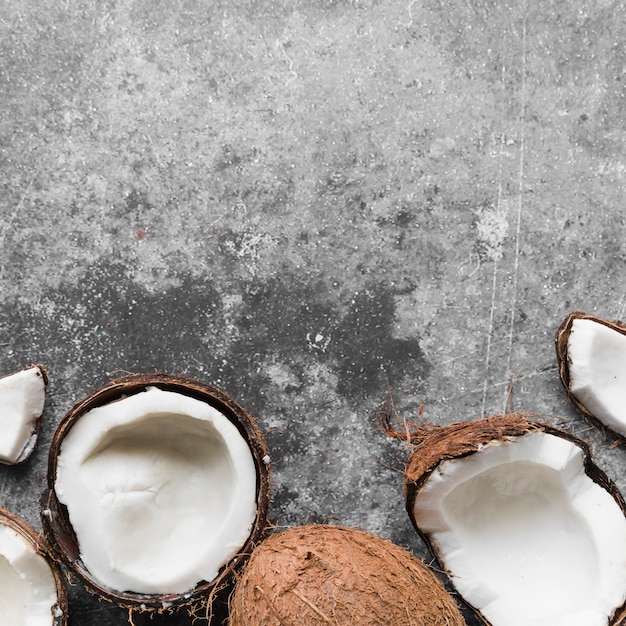 Top view fresh coconut with copy space