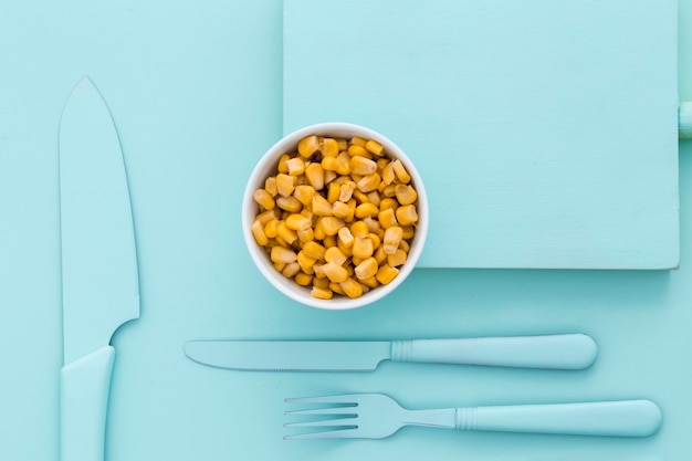 Top view fresh corn on the table