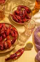 Free photo top view fresh crawfish still life