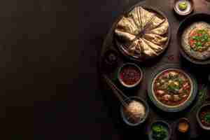 Free photo top view of fresh and delicious chinese food on a dark background