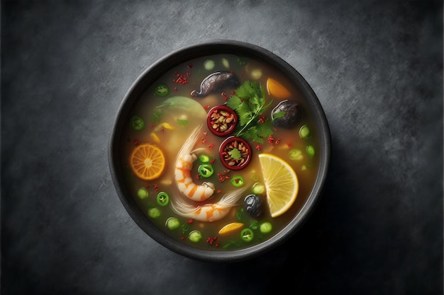 Free photo top view of fresh and delicious chinese food on a dark background