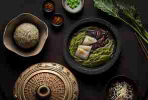 Free photo top view of fresh and delicious chinese food on a dark background