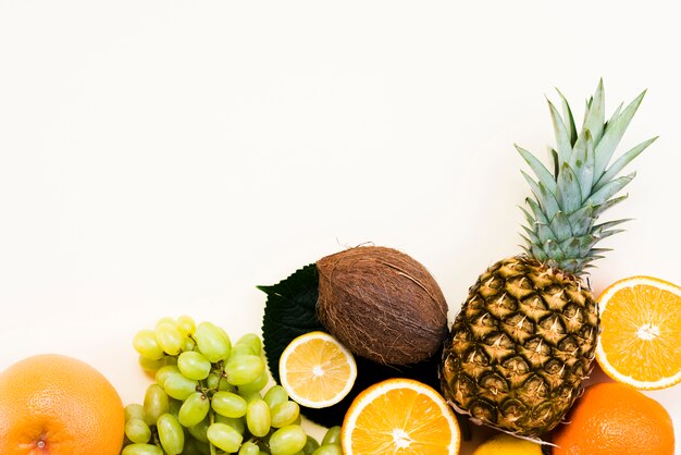 Top view of fresh delicious fruits