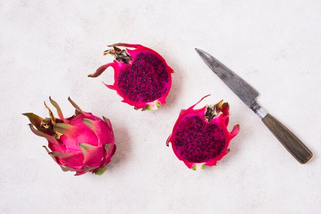 Top view fresh dragon fruit ready to be served