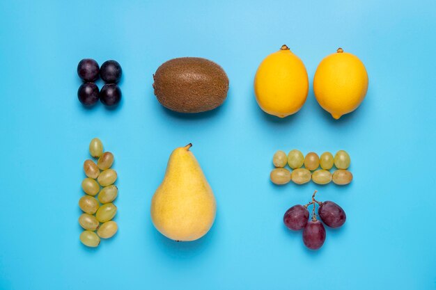 Top view fresh fruits arrangement