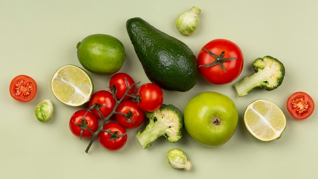 上面図新鮮な果物と野菜