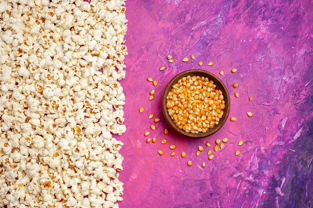 Top view of fresh popcorn for movie night