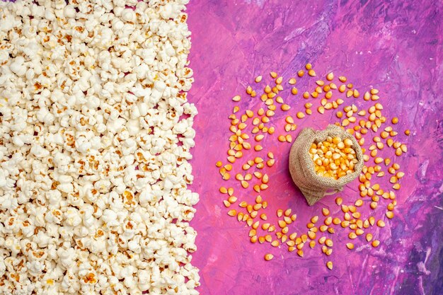 Top view of fresh popcorn for movie night