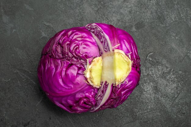 Top view of fresh red cabbage sliced