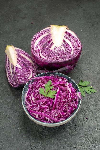 Top view of fresh red cabbage sliced