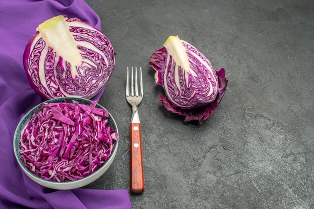 Top view of fresh red cabbage sliced