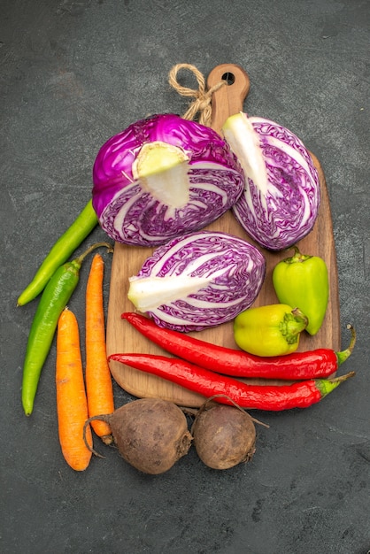 Top view of fresh red cabbage sliced