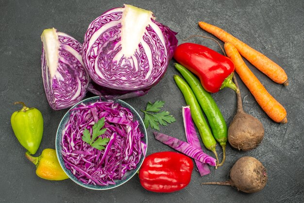 Top view of fresh red cabbage sliced