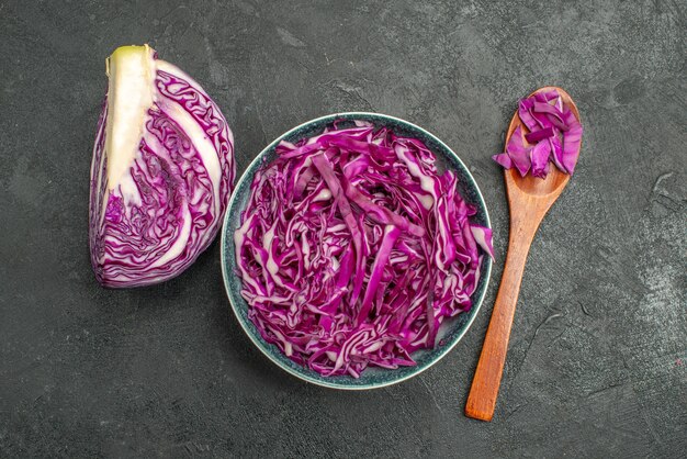 Top view of fresh red cabbage sliced