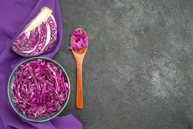 Top view of fresh red cabbage sliced