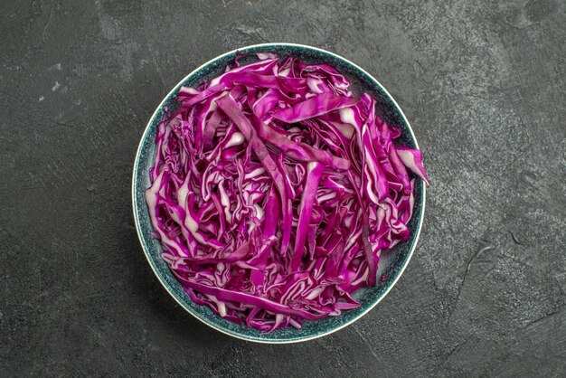 Top view of fresh red cabbage sliced