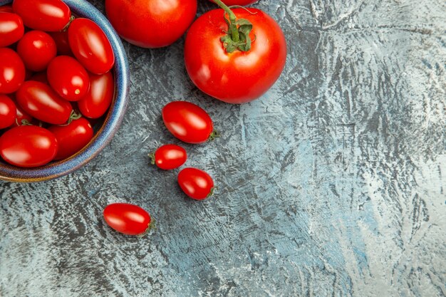 Top view fresh red tomatoes on dark-light table photo dark salad health